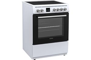 Daewoo F6EV22WL3DE Standherd mit Glaskeramik-Kochfeld, A, Garraumvolumen: 65 L, 8 Beheizungsarten mit Ober-/Unterhitze, Leicht-Reinigungs Email, 4 Kochzonen, Weiß