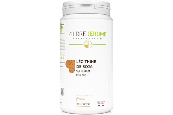 Lécithine de Soja en Poudre Pierre Jérôme - 500 G - Complément et Additif Alimentaire à Base de Phospholipides de Soja - Foie, Cerveau - 0.5 KG - 500 Jours