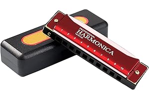 TWINKLING AT DOWN Mundharmonika C Dur,JDR 10 Löcher 20 Töne Blues Harmonika Mit Case u. Putztuch, Diatonische Mundharmonika für Kinder, Anfänger, Erwachsene, Profis, Studenten, als Mitgebsel (Rot)