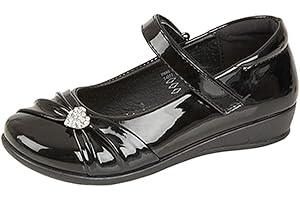 BOULEVARD GIRLS KIDS CHILDRENS BLACK PATENT VELCRO SCHOOL FORMAL PARTY SHOES SIZE, Black Patent, 10 UK