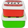 Lunch Bag Land Minecraft Creeper & TNT Snack Pots for Eco Friendly, BPA-Free & Reusable Plastic Sandwich Square Box Red & Green Color Box Pack of 2 Officially Merchandise