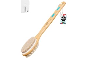 HEDONIO Hedonic Body Brush with Natural Soft & Stiff Bristles - Long Handle Back Scrubber for Shower & Bath Use for Dry Brushing Exfoliating Washing Lymphatic Drainage Dry Skin Cellulite Scrub Massage Bathing
