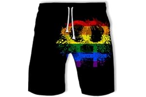 jakeydragon Unisex LGBT Ich Bin stolz auf Dich Shorts Homosexuell Lesben Lässige Strandhose 3D Regenbogen Bedruckte Jogginghose