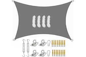 Sunal Shade Sail Waterproof 2×3m with Installation Fixing Kit, Rectangle Outdoor Garden Sun Shade Sail Canopy,PES Polyester and Tear Resistant,Sail shade for Outdoor Garden Party Backyard Lawn,Grey