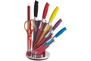 Royalty Line - RL-COL8-W - Juego de Cuchillos de Cocina, 8 piezas, Antiadherentes, con Soporte, Multicolor