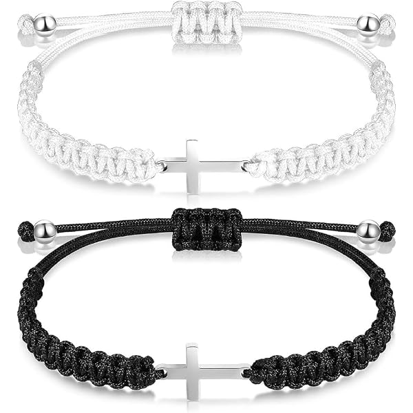Pulsera De Cruz Para Mujer Con Piedras Naturales - Ajustable, Regalo Comunión Bautizo Confirmación