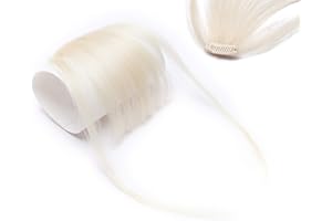 SILK-CO Bangs Clip in Hair Extensions #60 Platinum Blonde One Piece Fringe Thin Front Bangs Clip on Real Remy Human Hair