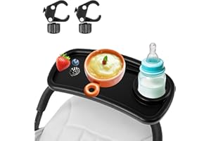 DEUSON Kinderwagen Tablett,Kinderwagen Snack Tablett mit Getränkehalter,Snack Tray Kinderwagen,Abnehmbare und Verstellbare Schnalle,für die Meisten Kinderwagen mit Armlehnen