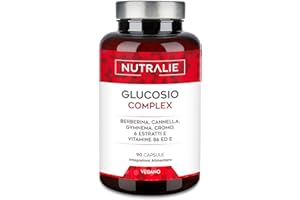 Glucosio Complex 2000mg - Controllo del Glucosio - Berberina Cromo Cannella Gymnema Pepe nero Melone amaro Vitamina B6 + E - Livelli normali di glucosio nel sangue - 90 capsule Nutralie