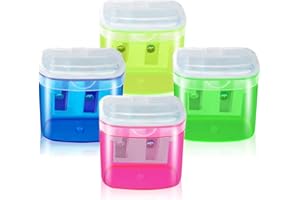 DOETYD 4pcs Pencil Sharpener with Container 4 Color Dual Holes Manual Sharpener for Kids Students School Home Office