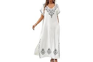 Bsubseach Damski haftowany strój kąpielowy bikini z krótkim rękawem, okrycie z boku, rozcięta plaża sukienka kaftan