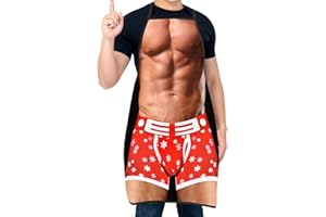 ASGENS Tablier de Barbecue Amusant pour Homme et Femme, Tablier de Cuisine pour Chef de Cuisine, Cadeau d'anniversaire pour Mari, épouse, Papa, Maman et Amis, Rouge - Muscleman 1, M