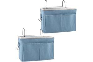 Atliberswo 2 Stück Betttasche Bett organizer zum einhängen, Magazine, Spielzeug, Handy, Kopfhörer (30 x 18.5 x 11 cm blau)