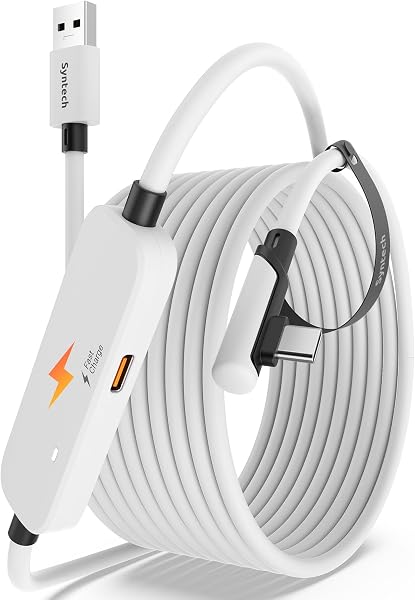 Syntech Link Kabel mit Ladefunktion 5M Kompatibel mit Oculus/Meta Quest 3/3S Zubehör, Quest2/Pro Link Kabel für PC/SteamVR mit erweitertem Ladeport, USB 3.0 A zu C VR Ladekabel - 1