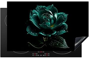 KitchenYeah© Copri Piano Cottura 83x51 cm Coprifornelli Tappetino per Induzione Fornello Tutto per la Cucina Fiori - Rose - Blu - Ritratto - Nero