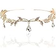 Larfraecy Goddess Tiara Elf Princess Crown Tiara for Women Girls Crystal Rhinestone Wedding Head Band Forehead Headpiece for Bride Bridesmaid Princess Crown Headband Tiara for Wedding