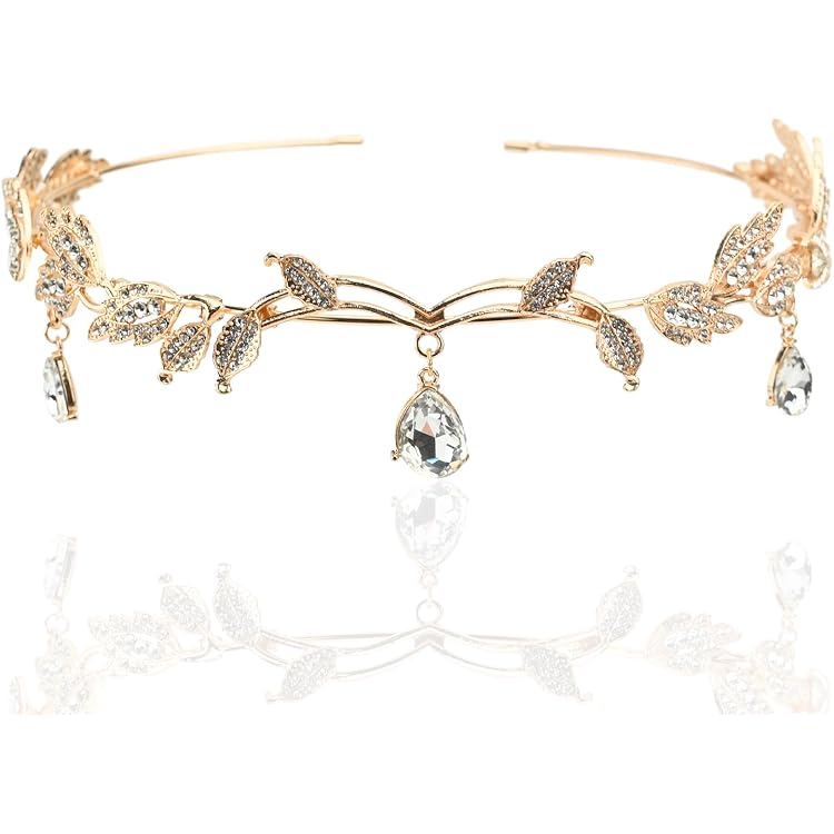 Elfen Diadem Mit Blatt-Design – Strass & Kristall, Grün, 15x4 Cm