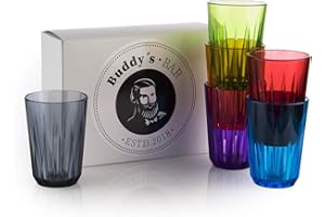 Buddy´s Bar - Set da 6 bicchieri in plastica Tritan di alta qualità, 0,15 litri, senza BPA, effetto cristallo, infrangibili, riutilizzabili e lavabili in lavastoviglie, 150 ml, multicolore