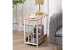 Urkitd Small End Table Oval Side Table for Small Spaces, Sofa Side Table for Living Room Balcony Reception, Slim Coffee Table Modern Nightstand with Storage for Bedroom Home Office Furniture, Maple