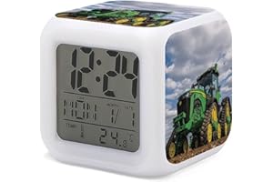 HUA5D Reveil Enfant Numérique,Thème Tracteur Veilleuse À 7 Couleurs Changeantes Wake Up Light,Réveil De Chevet Garçon Fille,avec Date Calendrier Température,A32
