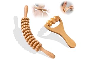 LONIMIA Rückenmassageroller, 2 Stück Massageroller Holz, Triggerpunktroller Körper Gesichtsroller Massageroller mit Griff, Geeignet für Nacken, Beine, Rücken, Körper