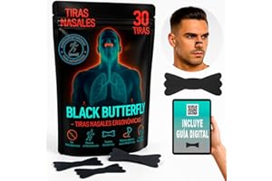NOU PRIME 30 Tiras nasales BLACK BUTTERFLY 30 uds - doble refuerzo, máxima adhesión (6X2,30 cm) – Mejora la Respiración y la Oxigenación, Antironquidos, Máxima Adhesión para Deporte y Dormir