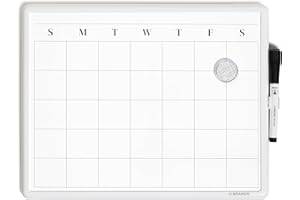 U Brands Magnetic Whiteboard Planner, 36x28 cm, Modern White Frame, Calendar Board Includes Marker and Magnet