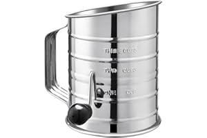 U-Taste Przesiewacz mąki ze stali nierdzewnej: 3 szklanki obrotowe sito do mąki z korbą ręczną z 4 mieszadłami drucianymi, 20 sito o drobnych oczkach i wytłoczony pomiar do pieczenia mąki