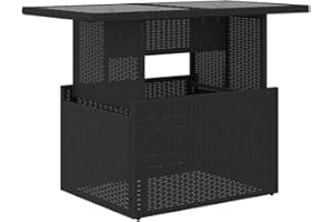 vidaXL Table de Jardin Dessus en Verre Noir 100x55x73cm résine tressée, Table d'extérieur, Table, Table à Manger d'extérieur, Table de Patio