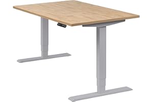 ‎BOHO OFFICE boho office® höhenverstellbarer Schreibtisch 120 x 80 cm - Elektrisch stufenlos, 2 Motoren, 3-Fach Teleskop, Memoryfunktion, Kollisionsschutz - Homedesk Silber inkl. Tischplatte in Wildeiche