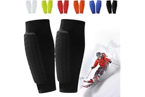 VOKKRV Protection Tibia Ski, Protege Tibia Ski Adulte,1 Paire Chaussette Protege Tibias, Protecteurs de Tibias Élastiques Anti-Collision Longs, Structure en Nid d'abeille, pour Le Skier/Football