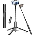 TONEOF 60" Selfie Stick Tripod,Upgraded 360° Rotating Mobile Phone Tripod Stand, Extendable All-in-1 Aluminum Tripod with Wireless Remote for Selfies/Live/Video Recording/Travel-Black Gold