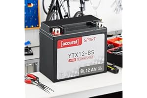 Accurat batterie moto YTX12-BS AGM 12V 12 Ah 150x87x130 mm – Batterie de Démarrage Haute Performance Sans Entretien, Résistante aux Vibrations, Batterie Quad