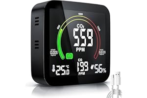 SICOMNE Rivelatore CO2 Rilevatore Monossido di Carbonio Igrometro Termometro 6 in 1, Sensore CO2 Monitor di Qualità Dell'aria Interna CO HCHO TVOC Misuratore di Temperatura e Umidità Monitor