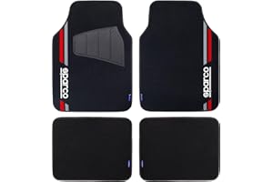 SPARCO Set 4 tappetini Neri e Rossi universali 2 Anteriori con Logo e 2 Posteriori per Auto