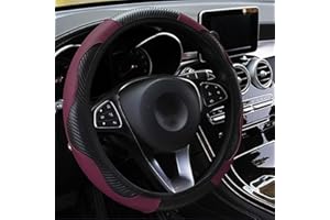 LMYDIDO pokrowiec na kierownicę samochodu, skórzany, antypoślizgowy, oddychający, sportowy pasek z włókna węglowego, bez wewnętrznego pierścienia, uniwersalny rozmiar 37–39 cm, czerwone wino