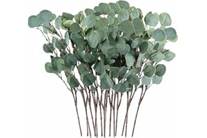 Anlising 15 Piezas Planta de Eucalipto Artificial, Hojas de Eucalipto Artificiales, Ramas de Eucalipto, Eucalipto Artificial Plata, para Decoración Bodas, Jardín, Hogar, Interiores y Exteriores(Verde)