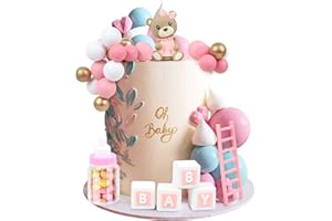 LARDUX 24 PCS Baby Shower Cake Decorations-Bear Cake Decoration DIY Cake Balls Decoration for Baby Boy Girl Birthday Party Gender Reveal Bear Baby Shower Cake Decor-Pink