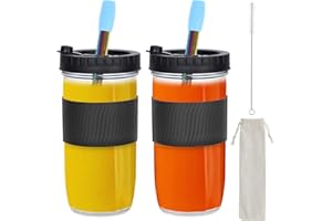 DUNSOO Bubble Tea Becher mit Deckel und Strohhalm 730 ml 2er, Wiederverwendbare Gläser für Milchshakes, Säfte, Smoothies, Biere
