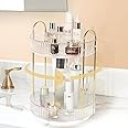 Rotating Makeup Organizer for Vanity, Large Skincare Make Up Storage Perfume Organizers for Bathroom Counter, Clear Cosmetic Lipstick Toiletry Dresser Organizer Spinning Holder (Pearl White, 2 Tier)