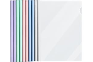 VEGCOO 10 Pièces Transparent Reliure Dossier Baguette, Feuilles A4 Couverture De Rapports Plastique, classeur avec barre coulissante pour École, Bureau, Accueil, Resume, Documents, Couleurs Pastel