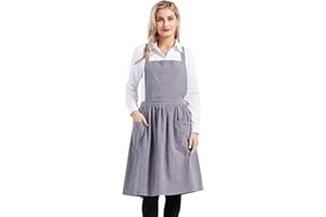 Nanxson Grembiule in cotone con cinghie incrociate sul retro Grembiule da abito con 2 tasche Grembiule da lavoro regolabile per la cucina, il giardinaggio e la caffetteria