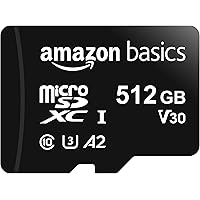 Amazon Basics - Micro SDXC, 512 GB, with SD Adapter, A2, U3, read speed up to 100 MB/s, Black