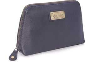 CATWALK COLLECTION HANDBAGS - Damska Skórzana Kosmetyczka/Skórzany Worek na Makijaż - EMMA - Niebieski