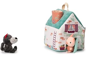 LILLIPUTIENS - Casa del Lupo e dei 3 porcellini - Giocattolo in Tessuto Ispirato alla Famosa fiaba con Personaggi e Case - Stimola la motricità fine e l’immaginazione - dai 18 Mesi - 83490