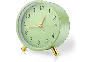 GlasFlength Budzik analogowy, bez tykania, budzik dla dzieci z nocną lampką, kwarcowy, okrągły, metalowy, budzik, zasilany bateriami, budzik bez tykania, do biura, sypialni, dla osób starszych, dzieci