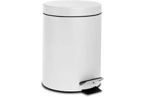 Harbour Housewares 3L Bathroom Bin - Matte White - Round Stainless Steel Pedal Bin Slim Kitchen Rubbish Trash Can Garbage Dustbin with Lid and Inner Liner Bucket