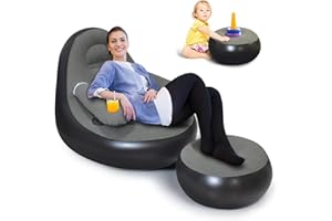 Inflatoast Blow Up Couch,Inflatable Chair,Inflatable Couch with Armrest,Footstool＆Cup Holder, Portable Lazy Sofa,Inflatable Lounger with Comfy Flocked Surface For Indoor/Outdoor/Camping/Garden (Grey)