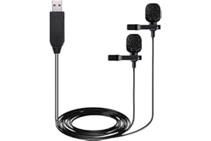 EASJOY Micro USB 599,4 cm (6 M) à double tête Micro cravate professionnel à clipser pour microphones à condensateur omnidirectionnel pour ordinateur PC, ordinateur portable, l'enregistrement vidéo YouTube