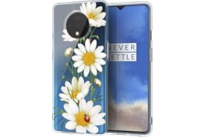 ZhuoFan OnePlus 7T Case, Phone Case Transparent Clear with Pattern Ultra Slim Shockproof Soft Gel TPU Silicone Back Cover Bumper Skin Cases for OnePlus 7T Smartphone, Flower
